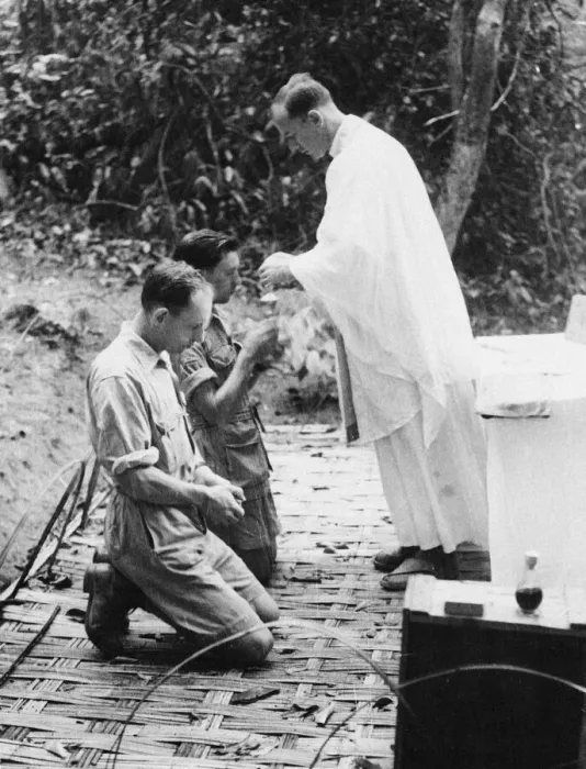 Framed Print : Holy communion in Burma. Padre squadron leader C. B. Westcott of Northhampton administers Framed Print : Holy communion in Burma. Padre squadron leader C. B. Westcott of Northhampton administers
