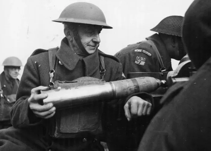 Framed Print : Home Guard at a shoot on an artillery range. Home Guards including many old