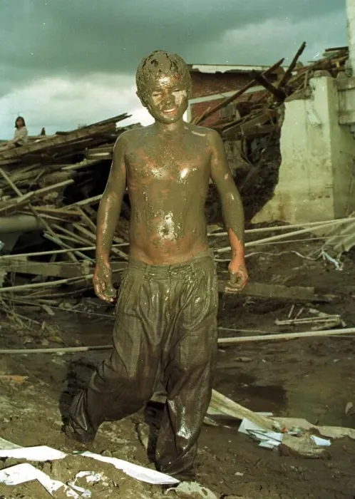 Framed Print : Honduras Hurricane Aftermath November 1998 Melvin boy aged 14 years old caked in