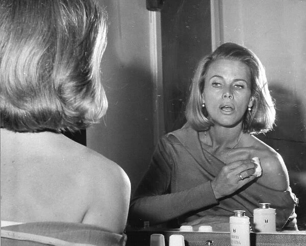 Honor Blackman making up in her dressing room for play Wait Until Dark - June 1966