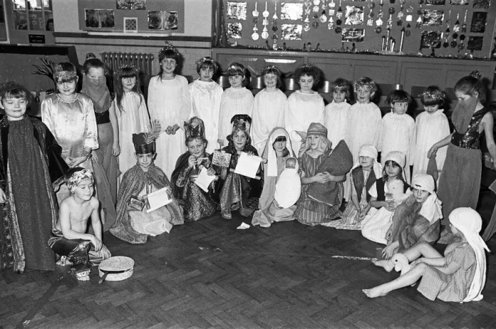 Framed Print : Hopton First and Nursery school nativity - picture of Mary and Joseph and baby Jesus