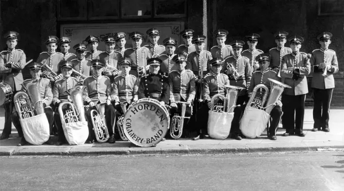 Framed Print : The Hordon colliery silver prize band on July 2, 1949
