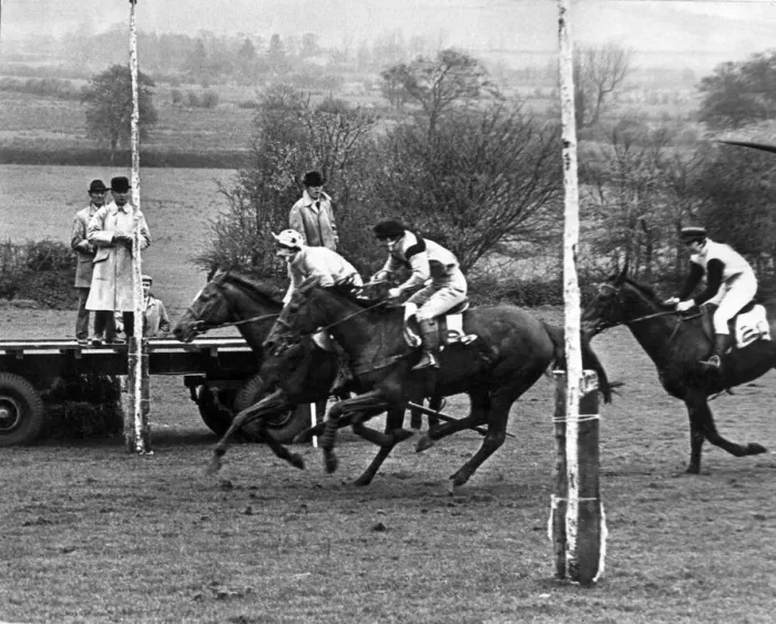 Framed Print : Horse RacingPoint-To-Point - Taking the lead on the post in the Open Ladies