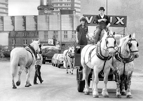 A horse tanker leaves Vaux Brewery, Sunderland on deliveries in 1979
