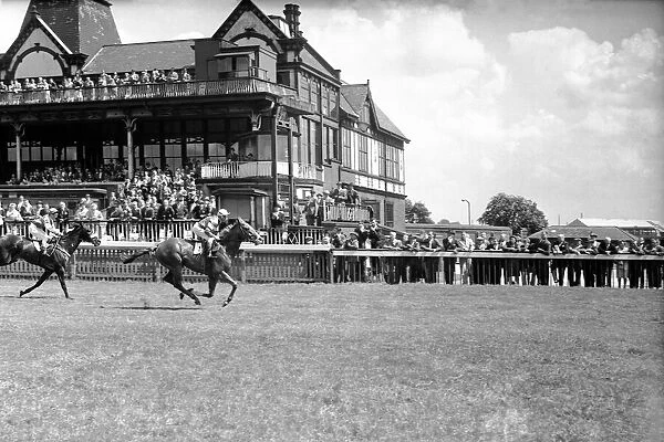 Horseracing action at Castle Irwell, Manchester, 13th July 1960
