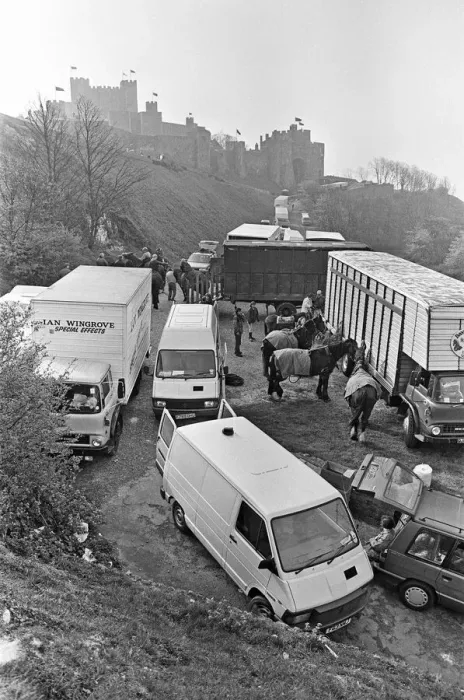 Framed Print : Horses being prepared for the filming of Hamlet at Dover Castle 23rd April 1990 Framed Print : Horses being prepared for the filming of Hamlet at Dover Castle 23rd April 1990