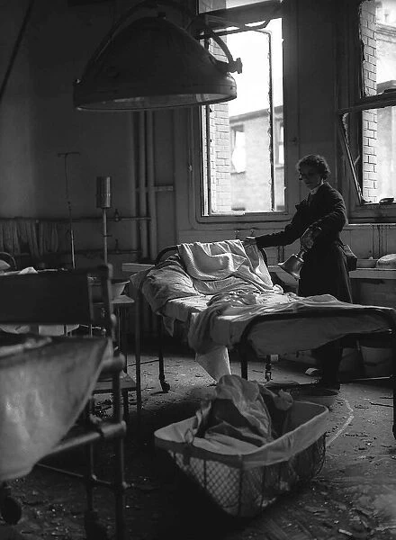 Hospital ward after being bomb damaged during WW2