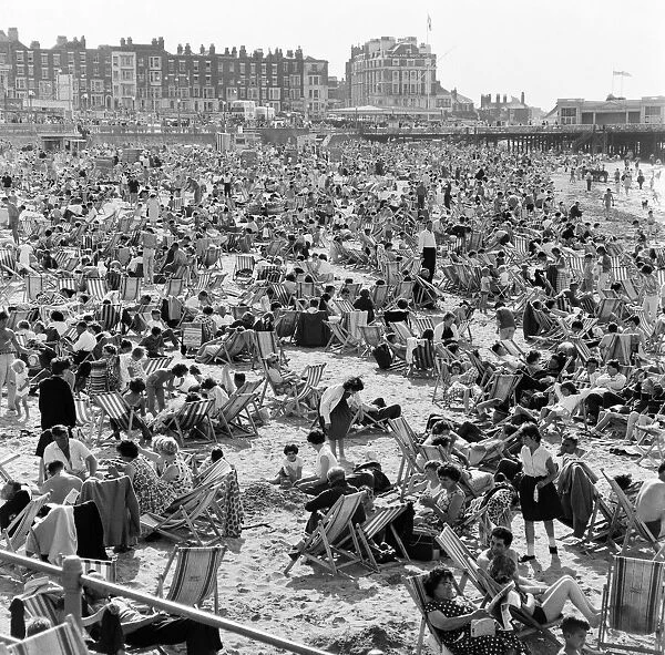 Hot weather scenes on the beach in Margate, Kent, during August Bank Holiday
