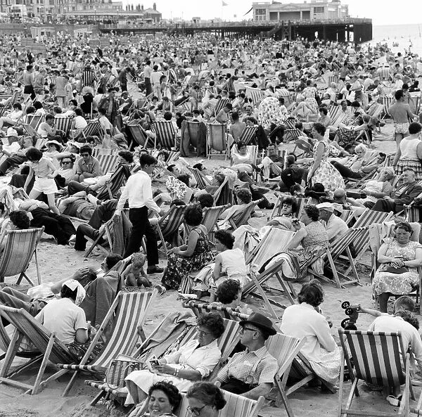 Hot weather scenes on the beach in Margate, Kent, during August Bank Holiday