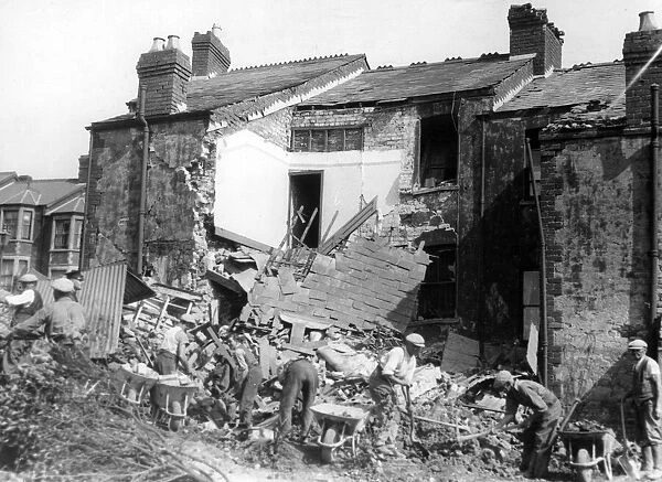 The front of this house was blown out when a bomb was dropped, South Wales