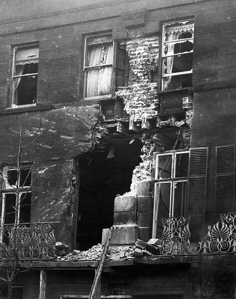 House in The Crescent Scarborough hit by German shell fire during a raid by the Imperial
