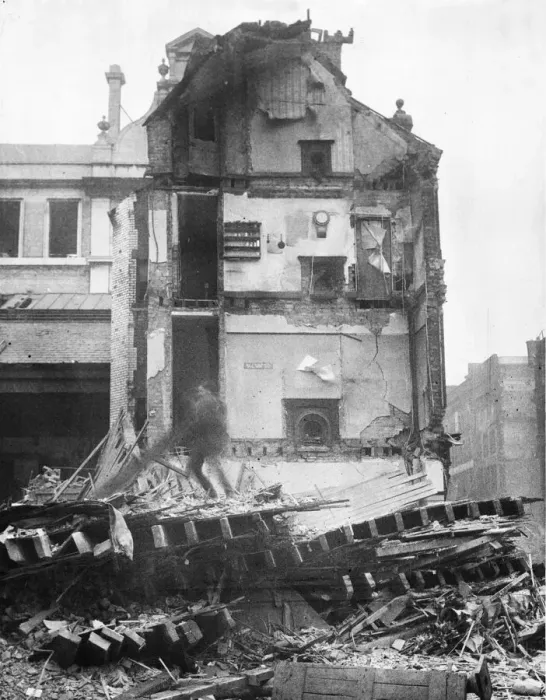 Framed Print : A house demolished in the Liverpool Blitz. At the centre is a clock on the wall Framed Print : A house demolished in the Liverpool Blitz. At the centre is a clock on the wall