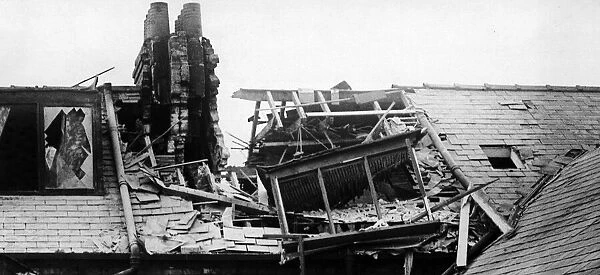 A house in Gladstone Road Scarborough hit by German shell fire during a raid by