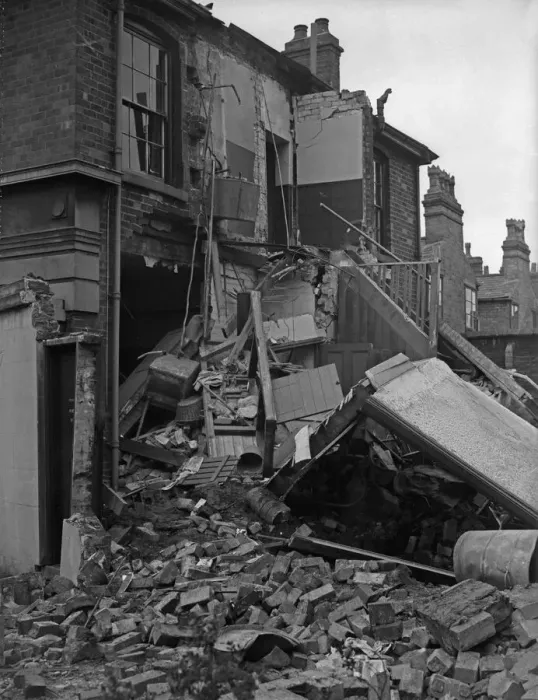 Framed Print : House in Moseley, Birmingham, destroyed during a bombing raid on the city Framed Print : House in Moseley, Birmingham, destroyed during a bombing raid on the city