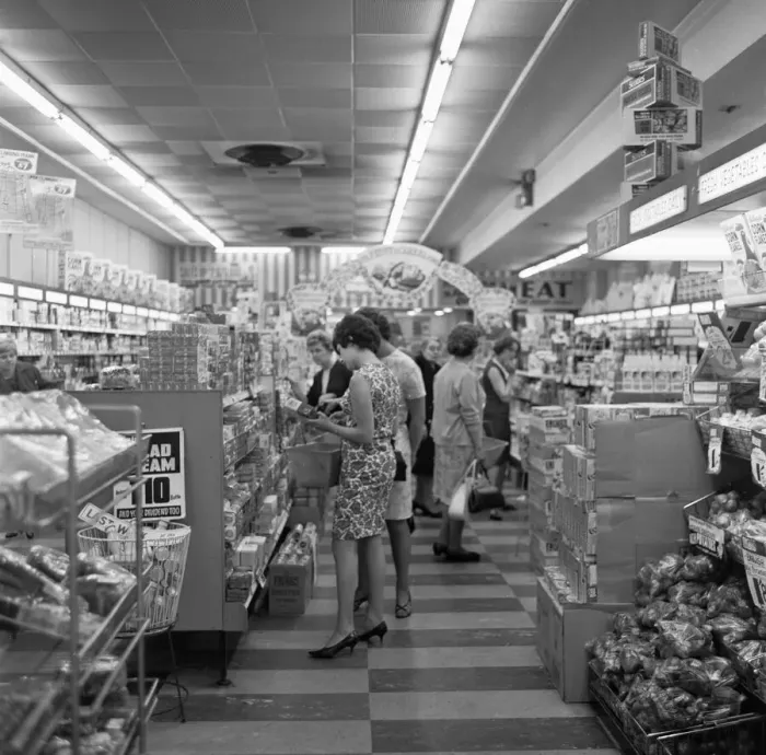Framed Print : House wives brows the shelves during their weekly shop st the Co-Op supermarket in