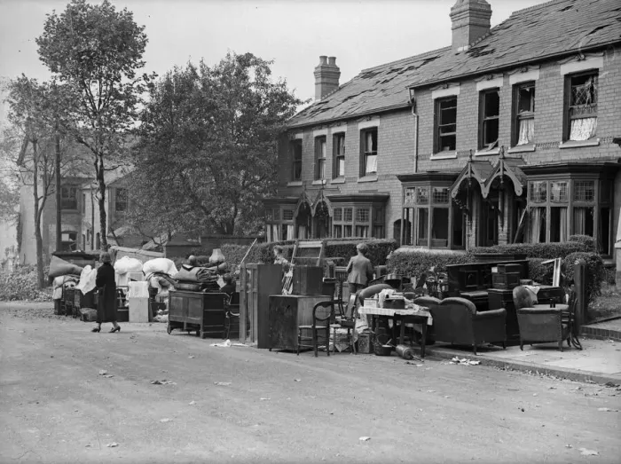 Framed Print : Householders removing furniture from their bomb damage homes in Smallheath