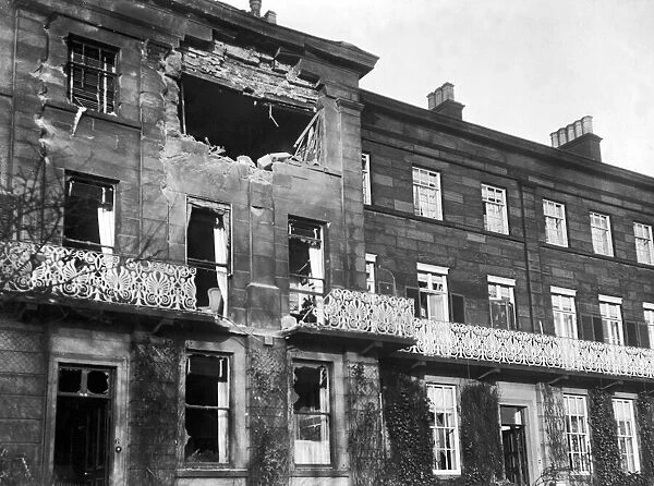 Houses in the Crescent Scarborough hit by German shell fire during a raid by the Imperial