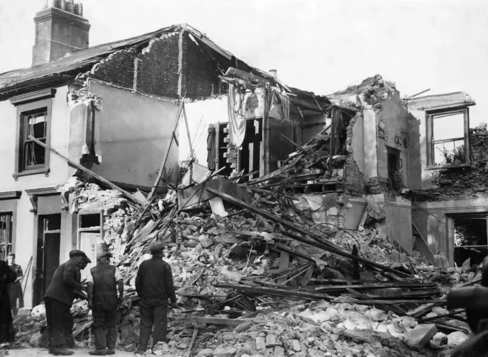 Framed Print : Houses in South Wales after a Nazi bombing raid. October 1940 Framed Print : Houses in South Wales after a Nazi bombing raid. October 1940