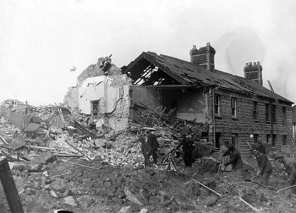 Houses wrecked in the outskirts of Cardiff by Nazi raiders. Cardiff, Wales. Circa 1941