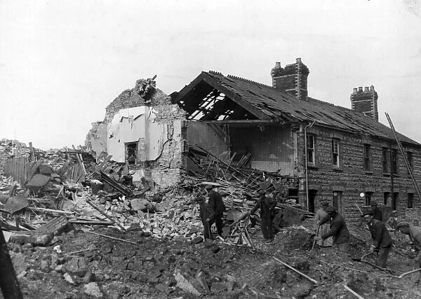 Houses wrecked on the outskirts of Cardiff by Nazi raids. Circa 1941
