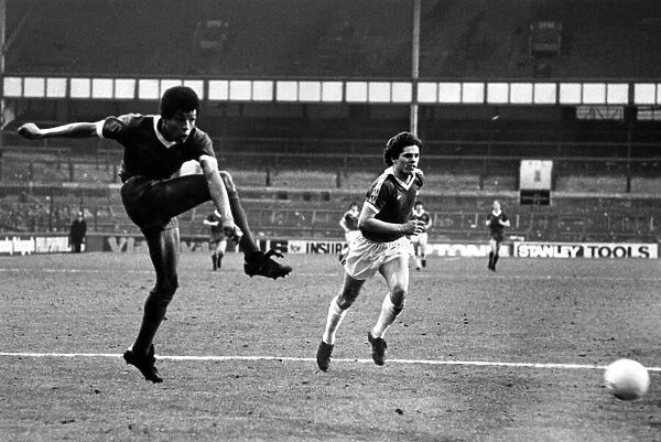 Howard Gayle, blasts in a great shot, only to be thwarted by the Everton goalkeeper