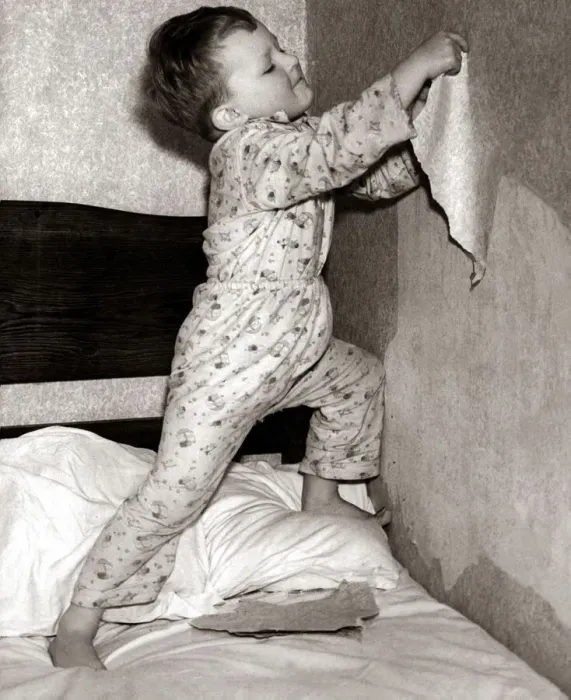 Framed Print : Howard strips bedroom wallpaper. September 1953 13 / 09 / 1953 Framed Print : Howard strips bedroom wallpaper. September 1953 13 / 09 / 1953