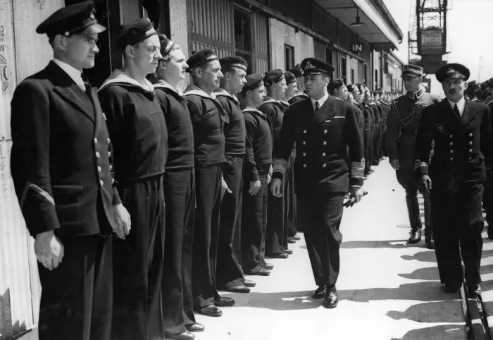 Framed Print : HRH Crown Prince Olaf of Norway visits the Norwegian ML Flotilla at a British port Framed Print : HRH Crown Prince Olaf of Norway visits the Norwegian ML Flotilla at a British port