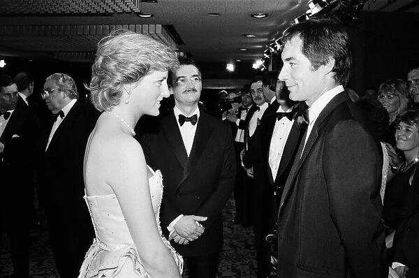 HRH Princess Diana, The Princess of Wales, meets actor Timothy Dalton
