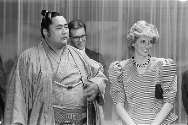 HRH Princess Diana, The Princess of Wales, meetsJapanese Sumo Wrestlers at the Grand Sumo