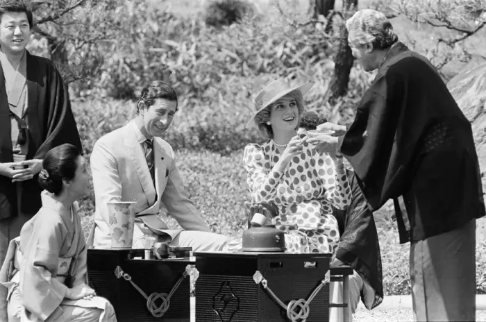 Framed Print : HRH Princess Diana, The Princess of Wales, and Prince Charles at a traditional tea Framed Print : HRH Princess Diana, The Princess of Wales, and Prince Charles at a traditional tea