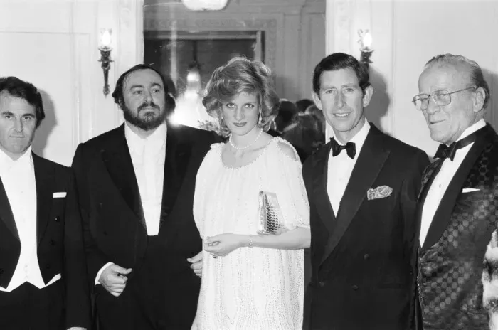 Framed Print : HRH Princess Diana The Princess of Wales and Prince Charles with Italian tenor Luciano