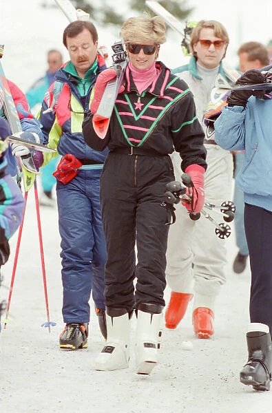 HRH The Princess of Wales, Princess Diana, enjoys a ski holiday in Lech, Austria