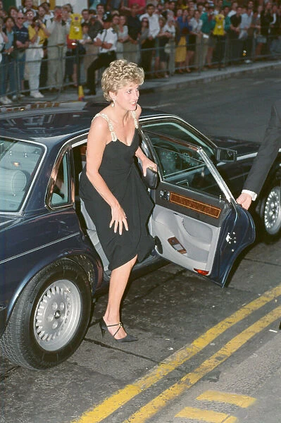 HRH The Princess of Wales, Princess Diana, arrives for a a performance of