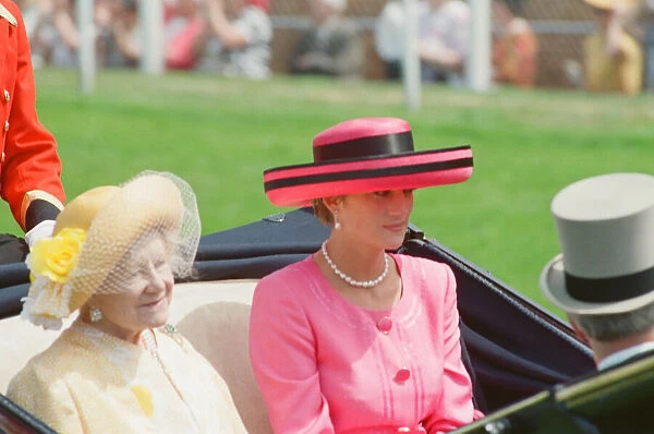 HRH The Princess of Wales, Princess Diana, and The Queen Mother enjoy the day