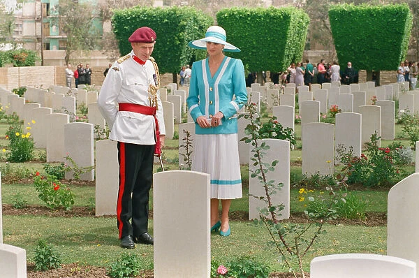 HRH The Princess of Wales, Princess Diana, visits the Heliopolis War Cemetery in