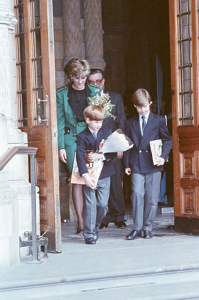 HRH The Princess of Wales, Princess Diana, takes her sons Prince William