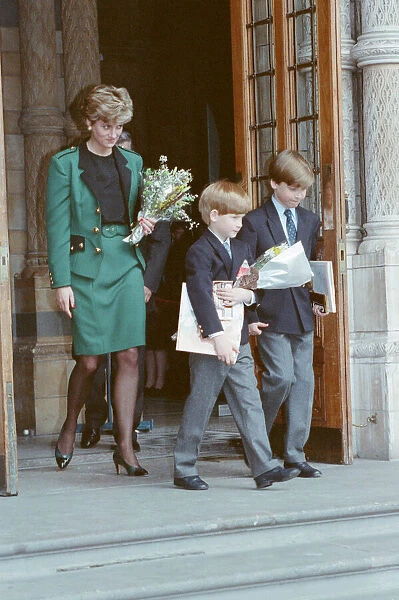 HRH The Princess of Wales, Princess Diana, takes her sons Prince William