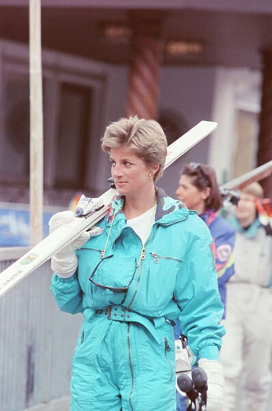 HRH The Princess of Wales, Princess Diana, on a ski holiday to Switzerland