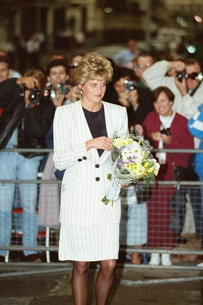 HRH The Princess of Wales, Princess Diana, arrives at The Arts Council in London for an
