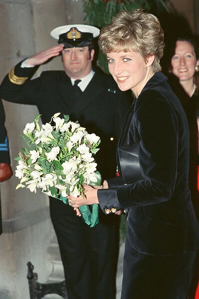HRH The Princess of Wales, Princess Diana, arrives for the annual Barnados Childrens Charity Christmas Party