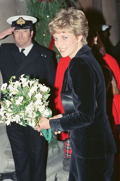 HRH The Princess of Wales, Princess Diana, arrives for the annual Barnados Childrens Charity Christmas Party
