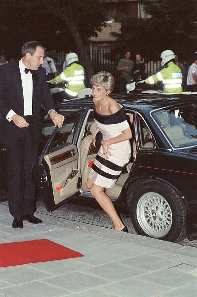HRH The Princess of Wales, Princess Diana, arrives at Sadlers Wells Theatre in Islington