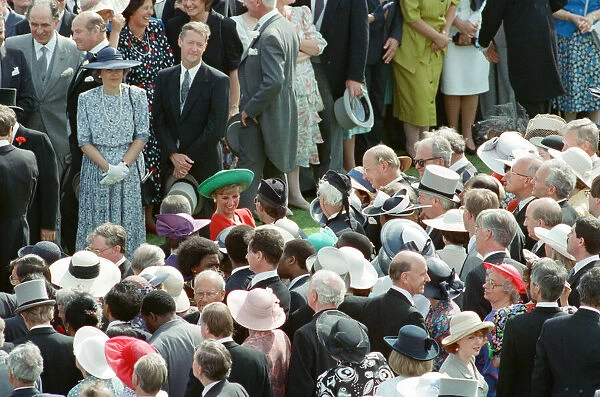 HRH The Princess of Wales, Princess Diana, small in the centre in he green hat