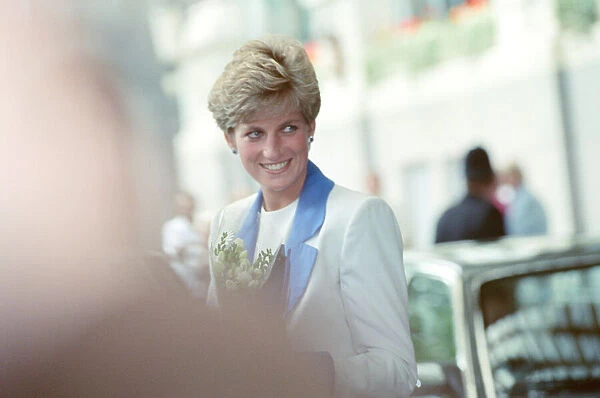 HRH The Princess of Wales, Princess Diana, arrives at The Savoy Hotel in London on her