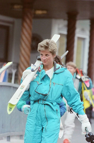 HRH The Princess of Wales, Princess Diana, on a ski holiday to Switzerland