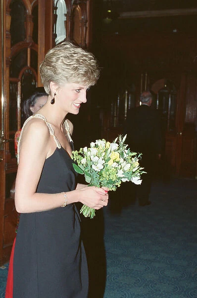 HRH The Princess of Wales, Princess Diana, arrives at The Coliseum in London to see The