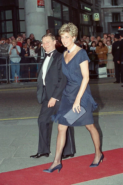 HRH The Princess of Wales, Princess Diana, arrives at The Aldwych Theatre in