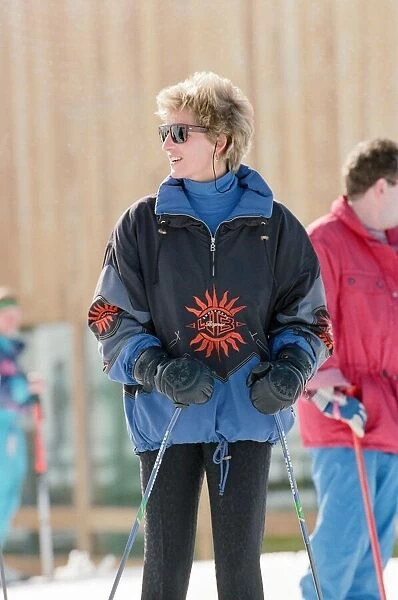 HRH The Princess of Wales, Princess Diana, during a skiing holiday in Lech, Austria