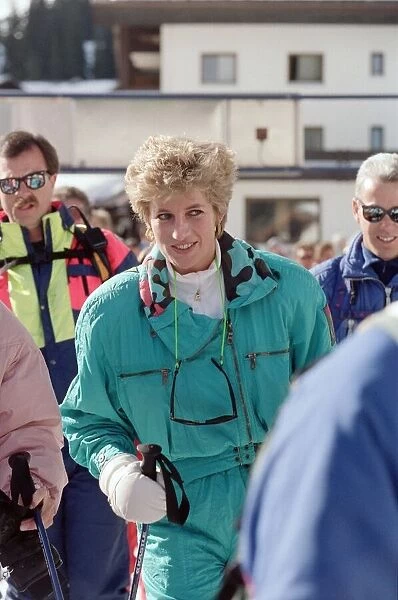 HRH The Princess of Wales, Princess Diana, during a skiing holiday in Lech, Austria