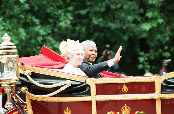 HRH Queen Elizabeth II with South African President Nelson Mandela seen here in the state